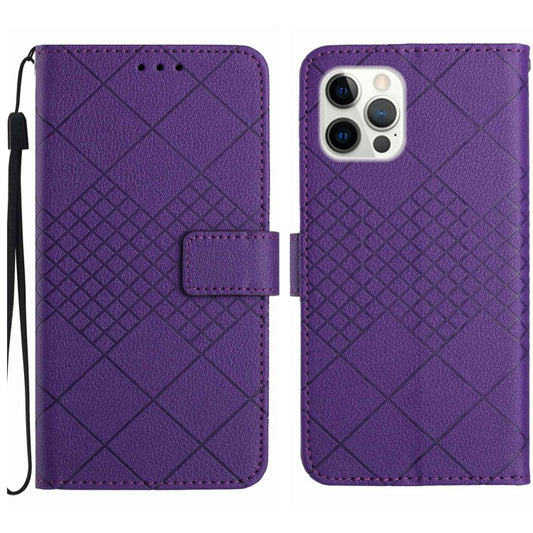 For iPhone 16 Pro Rhombic Grid Texture Leather Phone Case(Purple) - iPhone 16 Pro Cases by buy2fix | Online Shopping UK | buy2fix