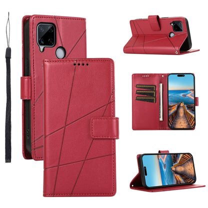 For Realme C15 / C25 / Narzo 30A PU Genuine Leather Texture Embossed Line Phone Case(Red) - Realme Cases by buy2fix | Online Shopping UK | buy2fix