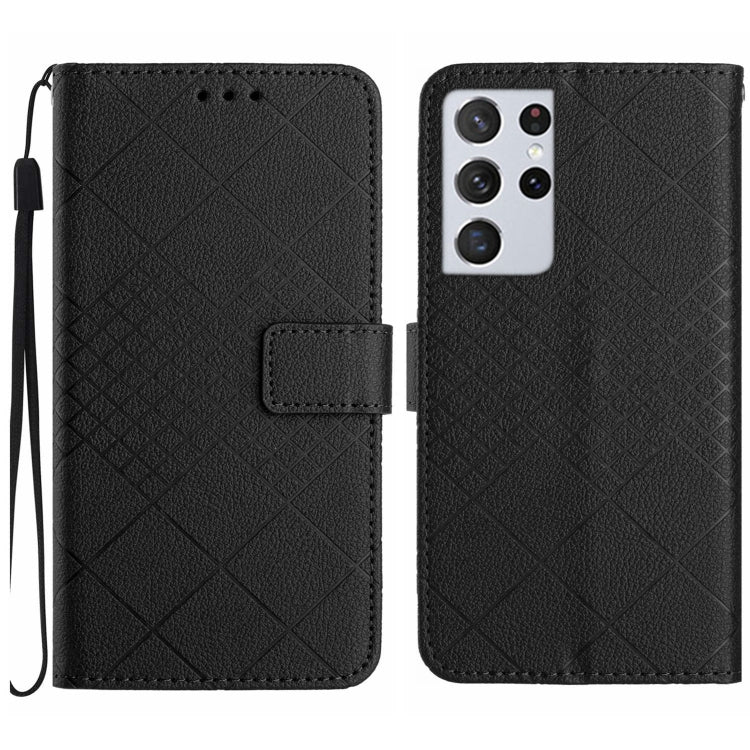 For Samsung Galaxy S21 Ultra 5G Rhombic Grid Texture Leather Phone Case(Black) - Galaxy S21 Ultra 5G Cases by buy2fix | Online Shopping UK | buy2fix