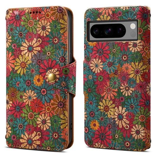 For Google Pixel 8 Pro Denior Flower Language Series Cork Fabric Oil Edge Leather Phone Case(Spring) - Google Cases by Denior | Online Shopping UK | buy2fix