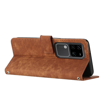 For vivo S18 / S18 Pro Skin Feel Stripe Pattern Leather Phone Case with Lanyard(Brown) - S18 Cases by buy2fix | Online Shopping UK | buy2fix