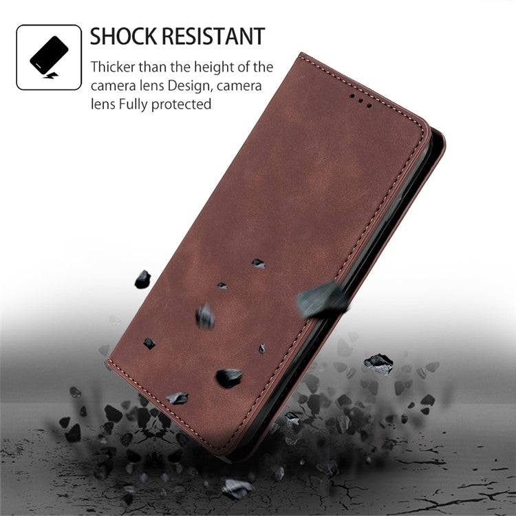 For Motorola Moto G Play 4G 2024 Skin Feel Magnetic Leather Phone Case(Dark Brown) - Motorola Cases by buy2fix | Online Shopping UK | buy2fix