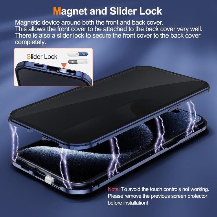 For iPhone 15 Plus Anti-peeping Magnetic Double-sided Tempered Glass Phone Case(Grey) - iPhone 15 Plus Cases by buy2fix | Online Shopping UK | buy2fix