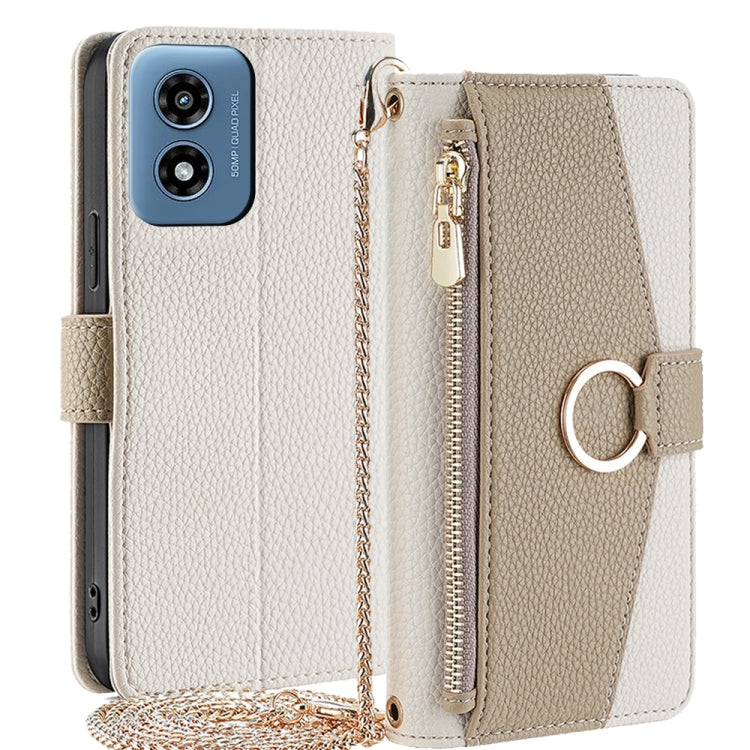 For Motorola Moto G Play 4G 2024 Crossbody Litchi Texture Leather Phone Case(White) - Motorola Cases by buy2fix | Online Shopping UK | buy2fix