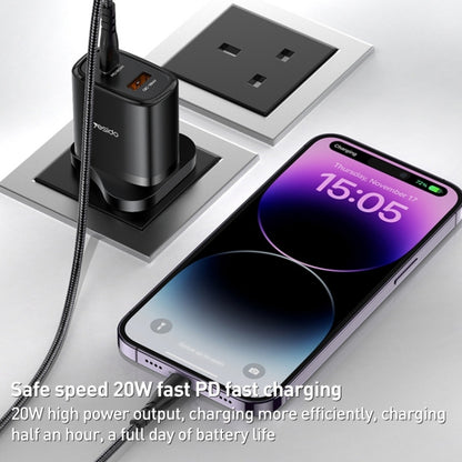 Yesido YC46 PD20W USB-C / Type-C + USB Travel Charger with 1m Type-C to 8 Pin Cable, UK Plug(Black) - USB Charger by Yesido | Online Shopping UK | buy2fix