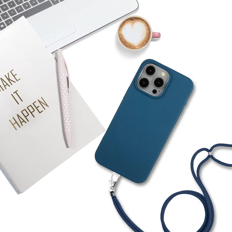 For iPhone 11 Pro Max Wheat MagSafe Magnetic Straw Material + TPU Phone Case with Lanyard(Blue) - iPhone 11 Pro Max Cases by buy2fix | Online Shopping UK | buy2fix