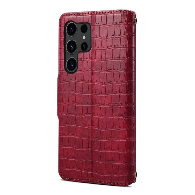 For Samsung Galaxy S24+ 5G Denior Crocodile Texture Oil Edge Leather Phone Case(Rose Red) - Galaxy S24+ 5G Cases by Denior | Online Shopping UK | buy2fix