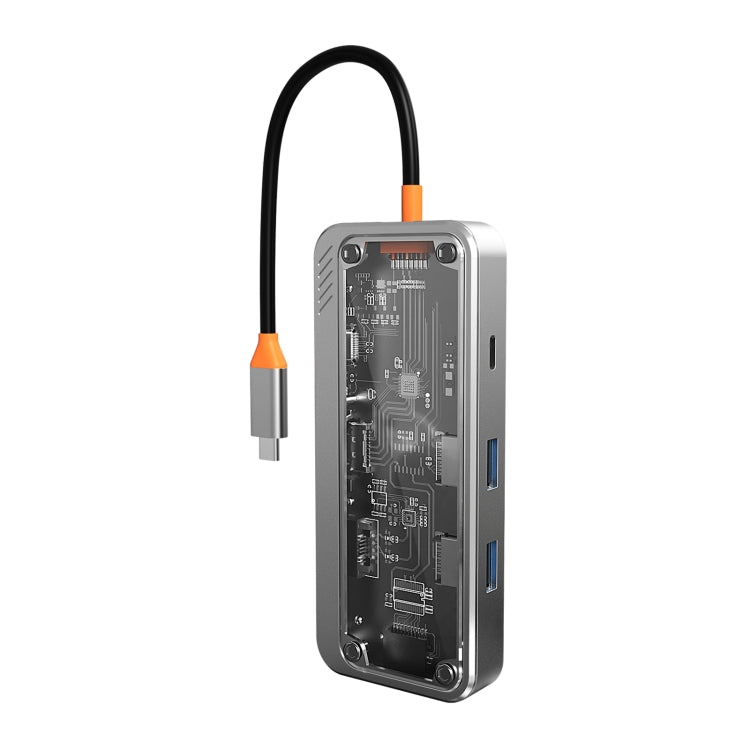 SW8V 8 in 1 Type-C to USB + HDMI + RJ45 + SD/TF HUB Docking Station(Grey) - USB HUB by buy2fix | Online Shopping UK | buy2fix