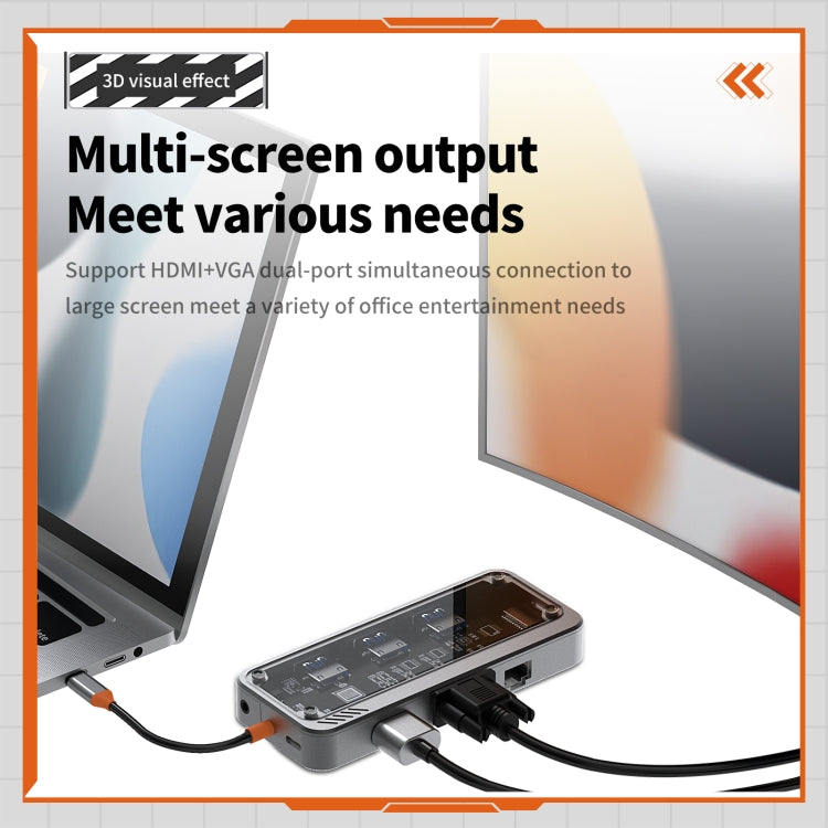 SW10V 10 in 1 Type-C to USB + HDMI + VGA + RJ45 + SD/TF + Audio 3.5 HUB Docking Station(Grey) - USB HUB by buy2fix | Online Shopping UK | buy2fix
