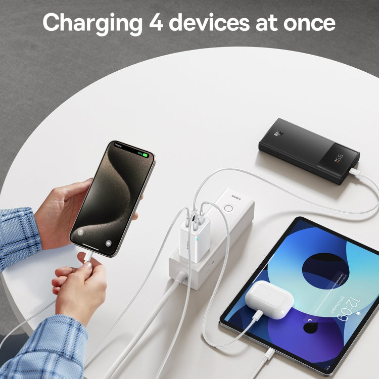 Baseus GaN6 Pro 65W 2 x Type-C + 2 x USB Fast Charger with 100W Charging Cable, US Plug(White) - USB Charger by Baseus | Online Shopping UK | buy2fix