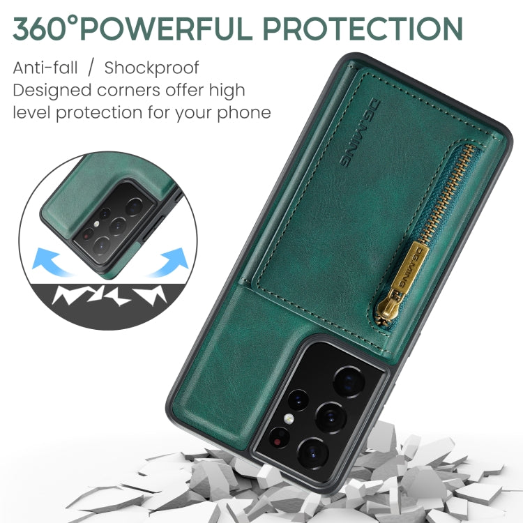 For Samsung Galaxy S21 Ultra DG.MING M5 Series Zip RFID Multi Card Detachable Leather Phone Case(Green) - Galaxy S21 Ultra 5G Cases by DG.MING | Online Shopping UK | buy2fix