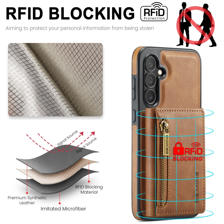 For Samsung Galaxy S24+ 5G DG.MING M5 Series Zip RFID Multi Card Detachable Leather Phone Case(Brown) - Galaxy S24+ 5G Cases by DG.MING | Online Shopping UK | buy2fix