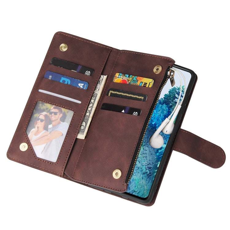 For Samsung Galaxy S20 FE 5G Multifunctional Frosted Zipper Wallet Leather Phone Case(Coffee) - Galaxy S20 FE Cases by buy2fix | Online Shopping UK | buy2fix