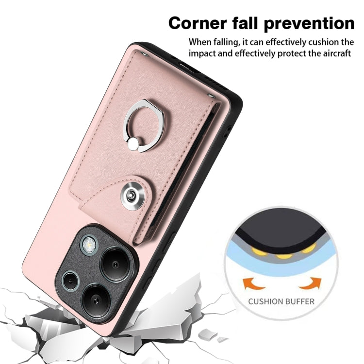 For Xiaomi Redmi Note 13 Pro 4G Global Organ Card Bag Ring Holder PU Phone Case(Pink) - Note 13 Pro Cases by buy2fix | Online Shopping UK | buy2fix