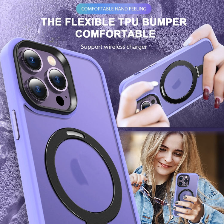 For iPhone 15 Pro MagSafe Holder Skin-feel PC Hybrid TPU Phone Case(Purple) - iPhone 15 Pro Cases by buy2fix | Online Shopping UK | buy2fix