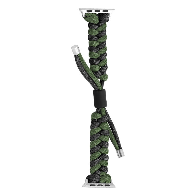 For Apple Watch Ultra 49mm Paracord Fishtail Braided Silicone Bead Watch Band(Black Army Green) - Watch Bands by buy2fix | Online Shopping UK | buy2fix