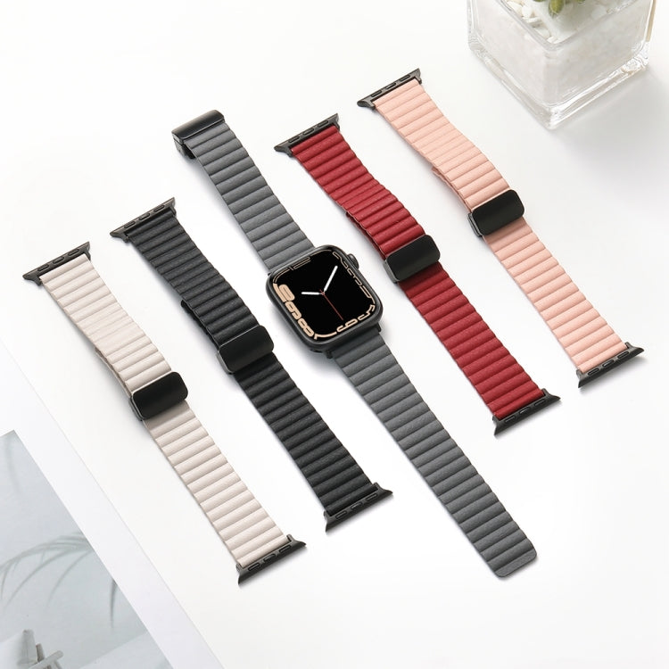 For Apple Watch Series 6 44mm Water Ripple Magnetic Folding Buckle Watch Band, Style: Bold Version(Wine Red) - Watch Bands by buy2fix | Online Shopping UK | buy2fix