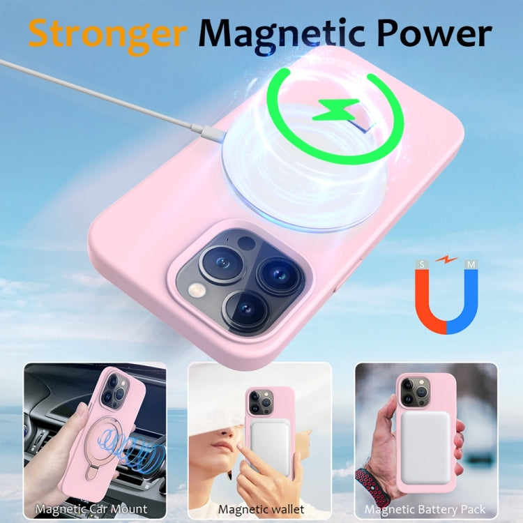 For iPhone 16 Pro Liquid Silicone MagSafe Magnetic Phone Case with Ring Holder(Grey Pink) - iPhone 16 Pro Cases by buy2fix | Online Shopping UK | buy2fix