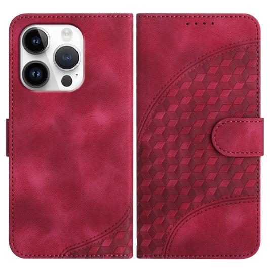 For iPhone 16 Pro YX0060 Elephant Head Embossed Phone Leather Case with Lanyard(Rose Red) - iPhone 16 Pro Cases by buy2fix | Online Shopping UK | buy2fix