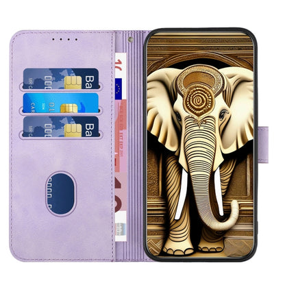 For iPhone 16 YX0060 Elephant Head Embossed Phone Leather Case with Lanyard(Light Purple) - iPhone 16 Cases by buy2fix | Online Shopping UK | buy2fix