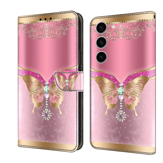 For Samsung Galaxy S24+ 5G Crystal 3D Shockproof Protective Leather Phone Case(Pink Bottom Butterfly) - Galaxy S24+ 5G Cases by buy2fix | Online Shopping UK | buy2fix