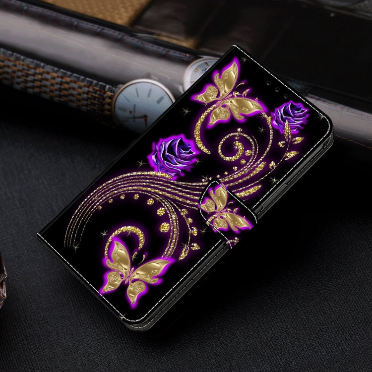 For Samsung Galaxy A55 5G Crystal 3D Shockproof Protective Leather Phone Case(Purple Flower Butterfly) - Galaxy Phone Cases by buy2fix | Online Shopping UK | buy2fix