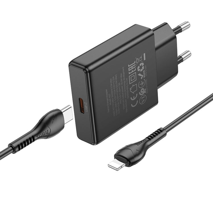 Hoco N37 Delgado PD20W USB-C / Type-C Single Port Charger Set with Type-C to 8 Pin Cable, EU Plug(Black) - USB Charger by hoco | Online Shopping UK | buy2fix