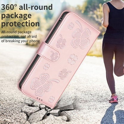 For iPhone 16 Plus Four-leaf Embossed Leather Phone Case(Pink) - iPhone 16 Plus Cases by buy2fix | Online Shopping UK | buy2fix