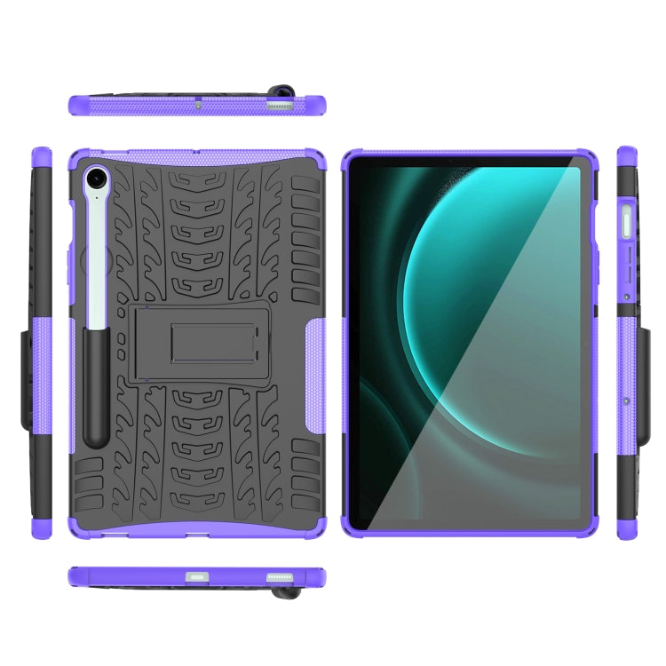 For Samsung Galaxy Tab S9 FE Tire Texture TPU + PC Tablet Case with Holder(Purple) - Galaxy Tab S9 FE by buy2fix | Online Shopping UK | buy2fix