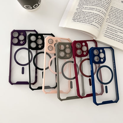 For iPhone 12 Colorful Two-Color Lens Film MagSafe Magnetic Horn Acrylic+TPU Case(Pink) - iPhone 12 / 12 Pro Cases by buy2fix | Online Shopping UK | buy2fix