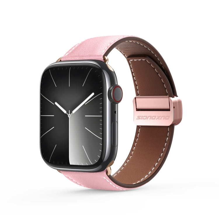 For Apple Watch SE 2023 40mm DUX DUCIS YA Series Magnetic Buckle Genuine Leather Watch Band(Pink) - Watch Bands by DUX DUCIS | Online Shopping UK | buy2fix