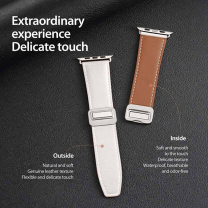 For Apple Watch SE 2023 40mm DUX DUCIS YA Series Magnetic Buckle Genuine Leather Watch Band(White) - Watch Bands by DUX DUCIS | Online Shopping UK | buy2fix