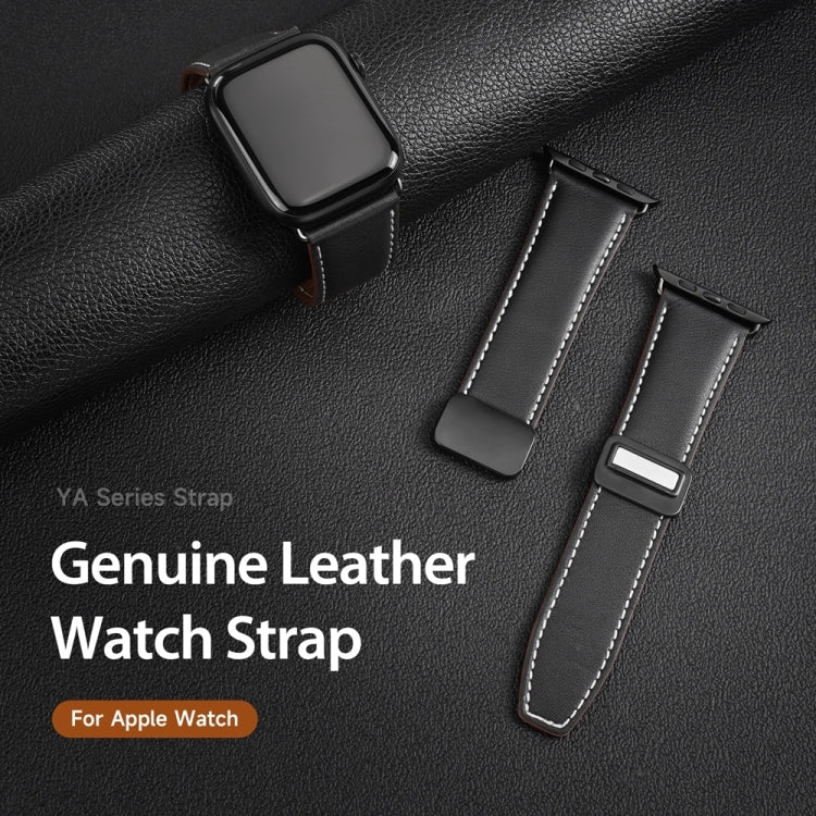 For Apple Watch Ultra 49mm DUX DUCIS YA Series Magnetic Buckle Genuine Leather Watch Band(Black) - Watch Bands by DUX DUCIS | Online Shopping UK | buy2fix