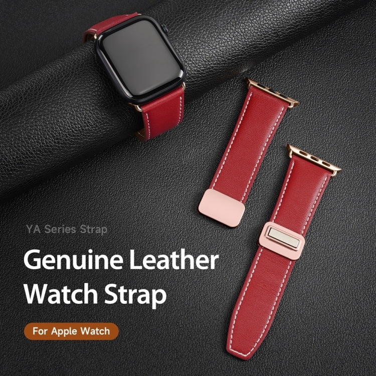 For Apple Watch SE 2022 44mm DUX DUCIS YA Series Magnetic Buckle Genuine Leather Watch Band(Red) - Watch Bands by DUX DUCIS | Online Shopping UK | buy2fix