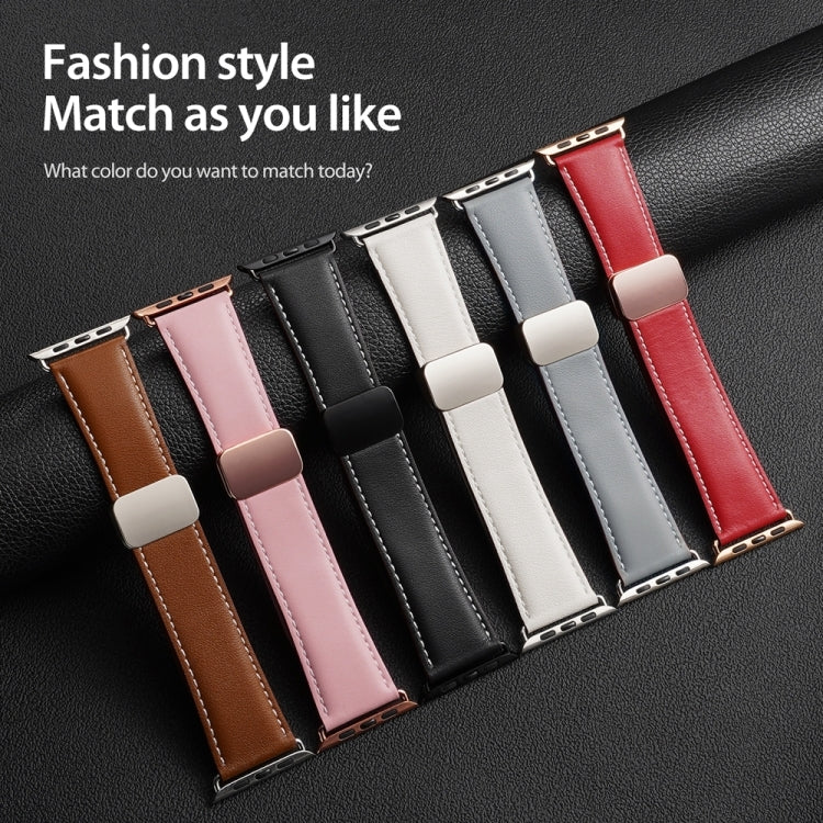 For Apple Watch Series 7 41mm DUX DUCIS YA Series Magnetic Buckle Genuine Leather Watch Band(Pink) - Watch Bands by DUX DUCIS | Online Shopping UK | buy2fix