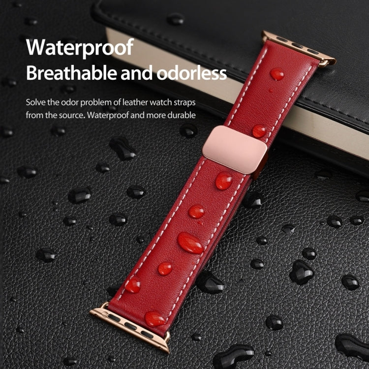 For Apple Watch Series 7 41mm DUX DUCIS YA Series Magnetic Buckle Genuine Leather Watch Band(Red) - Watch Bands by DUX DUCIS | Online Shopping UK | buy2fix