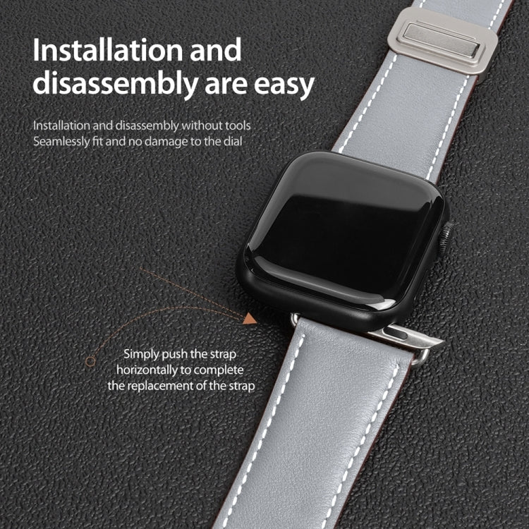 For Apple Watch SE 40mm DUX DUCIS YA Series Magnetic Buckle Genuine Leather Watch Band(Grey) - Watch Bands by DUX DUCIS | Online Shopping UK | buy2fix