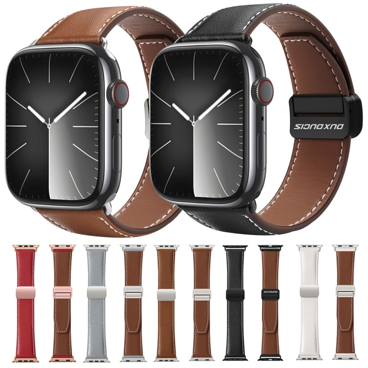 For Apple Watch Series 9 45mm DUX DUCIS YA Series Magnetic Buckle Genuine Leather Watch Band(Brown) - Watch Bands by DUX DUCIS | Online Shopping UK | buy2fix