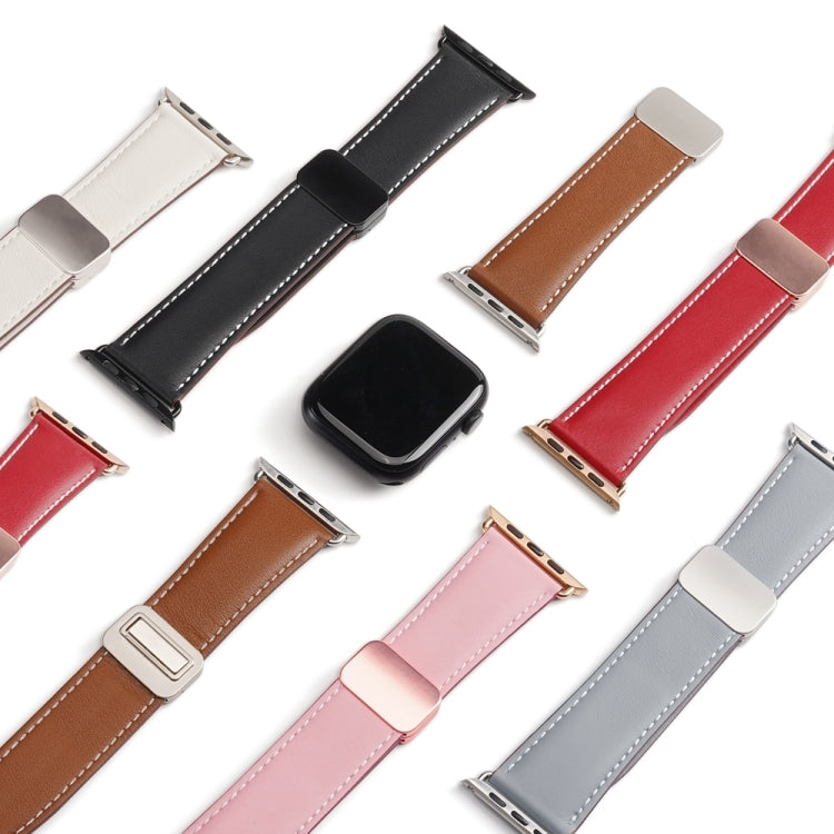 For Apple Watch Series 8 41mm DUX DUCIS YA Series Magnetic Buckle Genuine Leather Watch Band(Pink) - Watch Bands by DUX DUCIS | Online Shopping UK | buy2fix