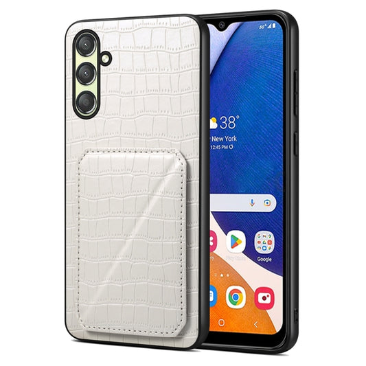 For Samsung Galaxy A14 4G/5G Denior Imitation Crocodile Leather Back Phone Case with Holder(White) - Galaxy Phone Cases by Denior | Online Shopping UK | buy2fix