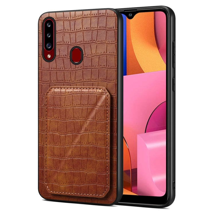 For Samsung Galaxy A20s Denior Imitation Crocodile Leather Back Phone Case with Holder(Brown) - Galaxy Phone Cases by Denior | Online Shopping UK | buy2fix