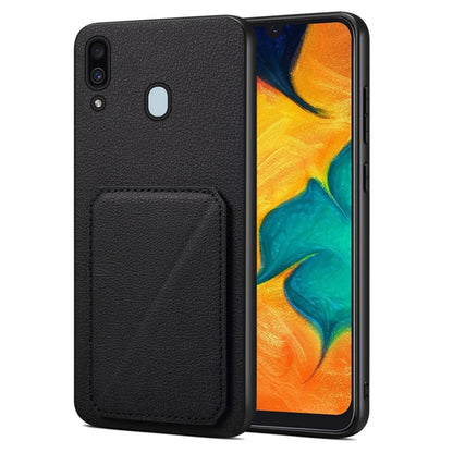 For Samsung Galaxy A20 / A30 Denior Imitation Calf Leather Back Phone Case with Holder(Black) - Galaxy Phone Cases by Denior | Online Shopping UK | buy2fix
