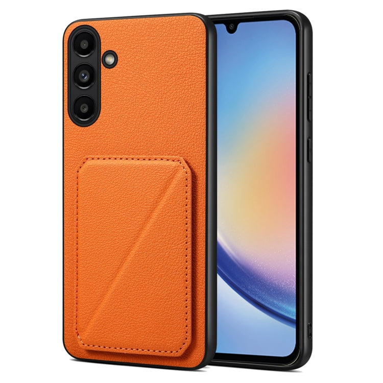 For Samsung Galaxy A34 5G Denior Imitation Calf Leather Back Phone Case with Holder(Orange) - Galaxy Phone Cases by Denior | Online Shopping UK | buy2fix