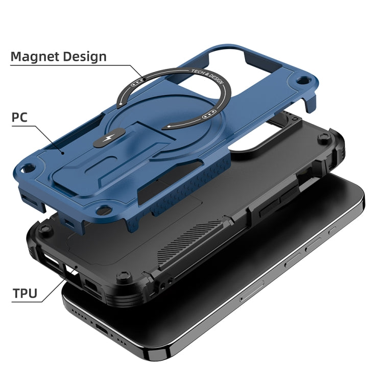 For iPhone 15 Plus MagSafe Holder Armor PC Hybrid TPU Phone Case(Dark Blue) - iPhone 15 Plus Cases by buy2fix | Online Shopping UK | buy2fix