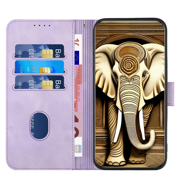 For Samsung Galaxy S23 Ultra 5G YX0060 Elephant Head Embossed Phone Leather Case with Lanyard(Light Purple) - Galaxy S23 Ultra 5G Cases by buy2fix | Online Shopping UK | buy2fix