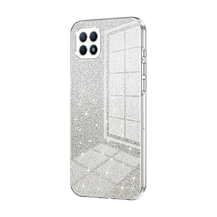 For OPPO Reno4 SE Gradient Glitter Powder Electroplated Phone Case(Transparent) - OPPO Cases by buy2fix | Online Shopping UK | buy2fix