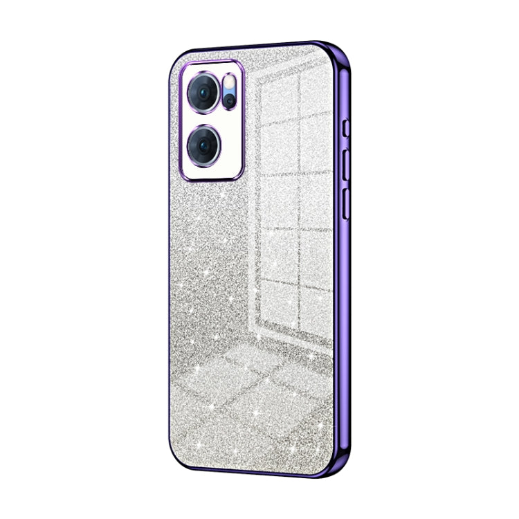 For OPPO Reno7 5G Gradient Glitter Powder Electroplated Phone Case(Purple) - OPPO Cases by buy2fix | Online Shopping UK | buy2fix