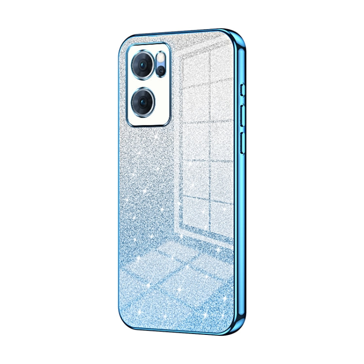 For OPPO Reno7 5G Gradient Glitter Powder Electroplated Phone Case(Blue) - OPPO Cases by buy2fix | Online Shopping UK | buy2fix