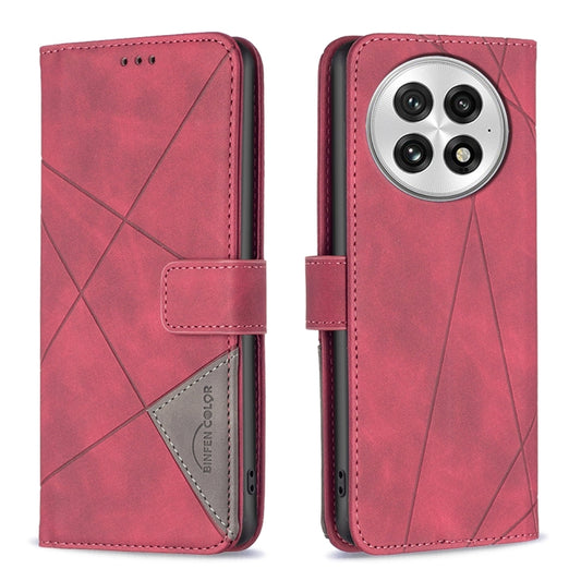 For OnePlus 13 BF05 Magnetic Buckle Rhombus Texture Leather Phone Case(Red) - OnePlus Cases by buy2fix | Online Shopping UK | buy2fix