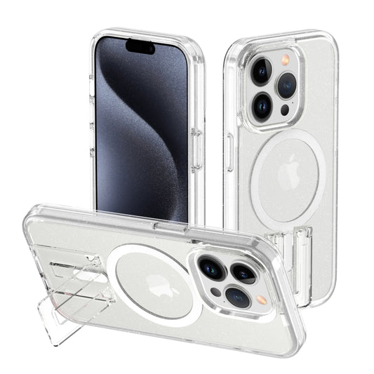 For iPhone 15 Pro Shockproof Terminator MagSafe Phone Case with Holder(Glitter White) - iPhone 15 Pro Cases by buy2fix | Online Shopping UK | buy2fix